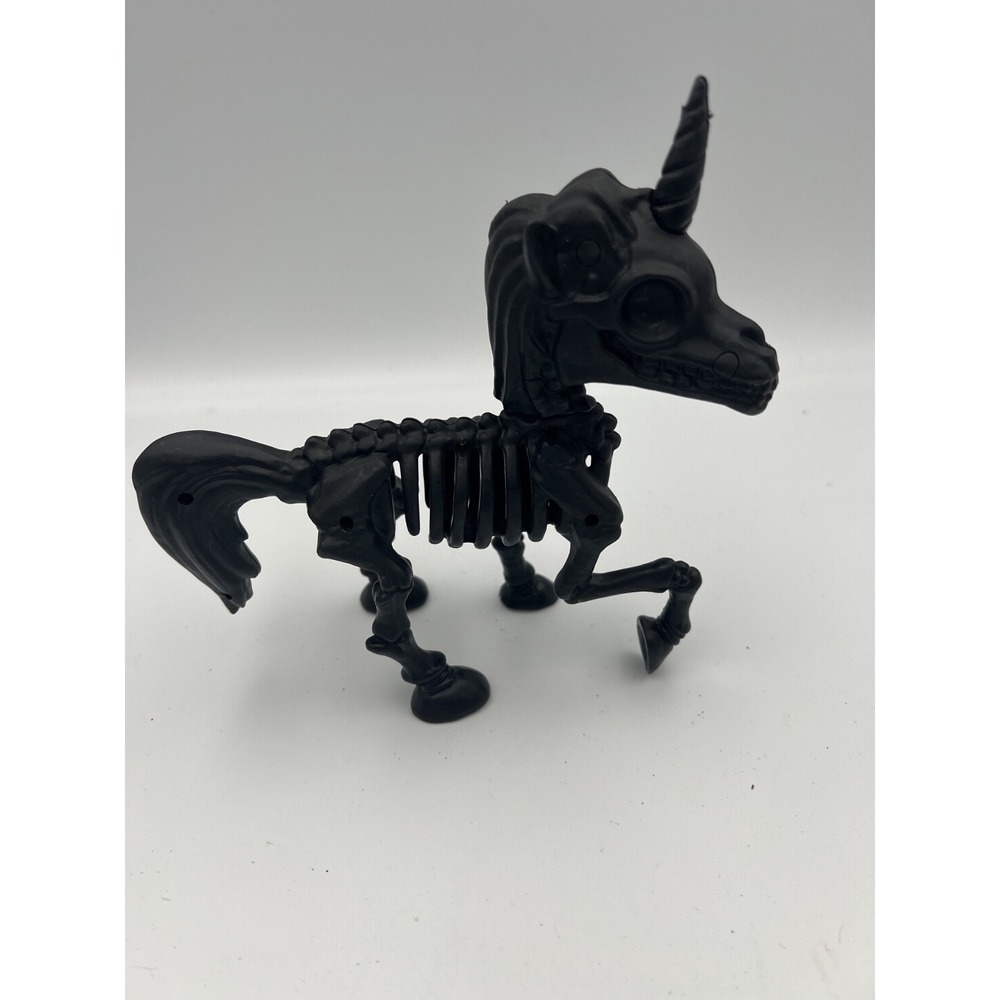 Black Matte Finish Unicorn Skeleton Figure Halloween Decor Posable Head